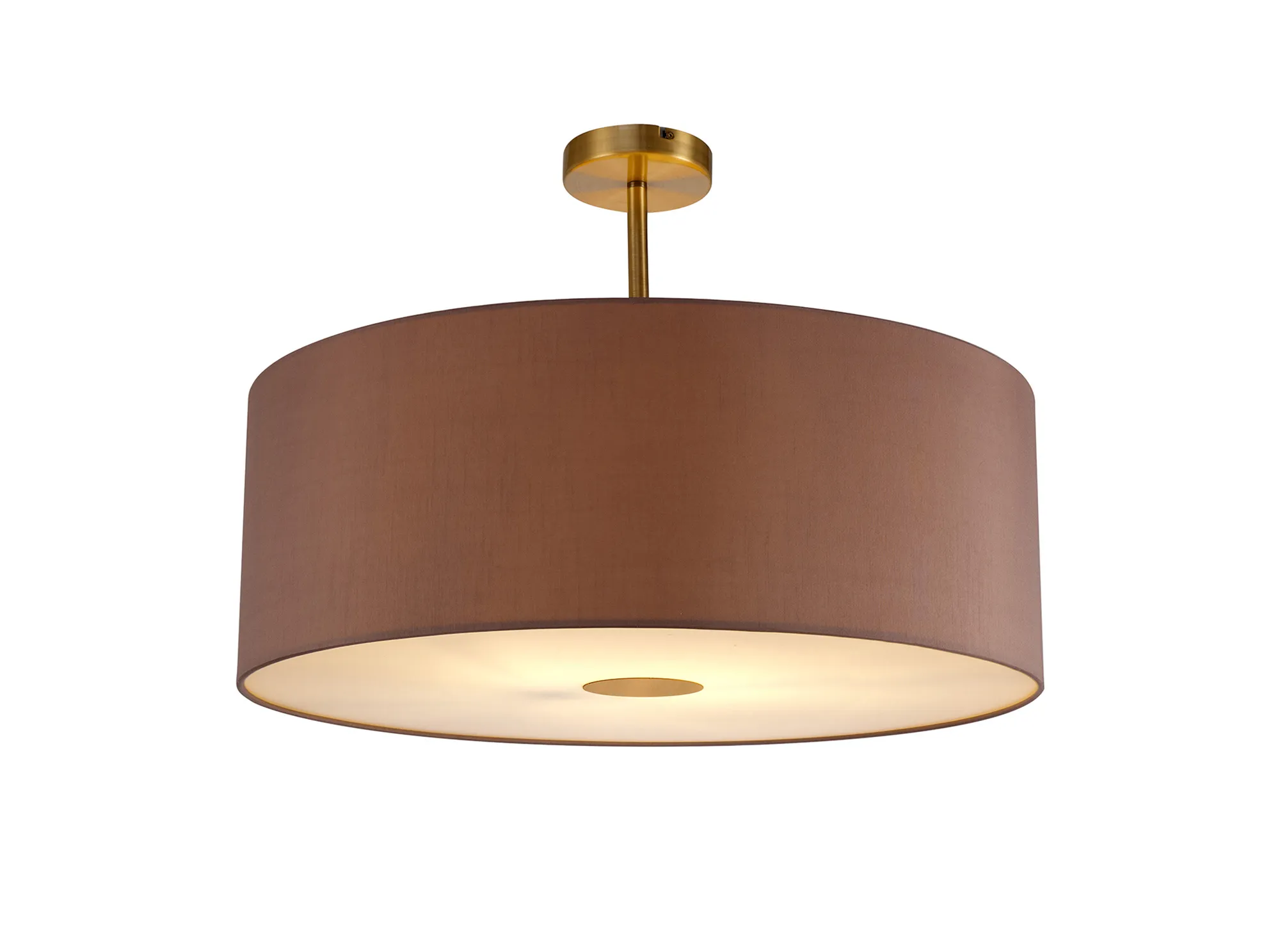 DK0193  Baymont 60cm Semi Flush 1 Light Antique Brass; Taupe/Halo Gold; Frosted Diffuser